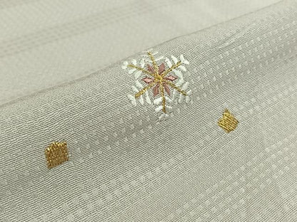 平和屋着物▽上質な小紋　単衣　総刺繍　雪花文　金銀糸　正絹　逸品　AABK2064jh
