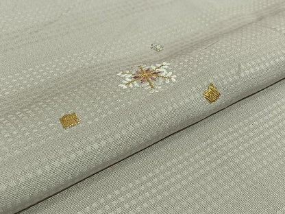 平和屋着物▽上質な小紋　単衣　総刺繍　雪花文　金銀糸　正絹　逸品　AABK2064jh