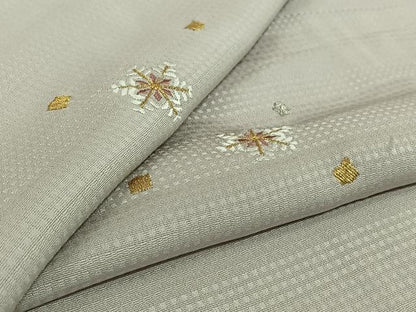 平和屋着物▽上質な小紋　単衣　総刺繍　雪花文　金銀糸　正絹　逸品　AABK2064jh