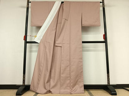 平和屋着物▽東京友禅　熊谷好博子監修　色無地　単衣　灰桜色　さんび謹製　洗える着物　AABK2067jh