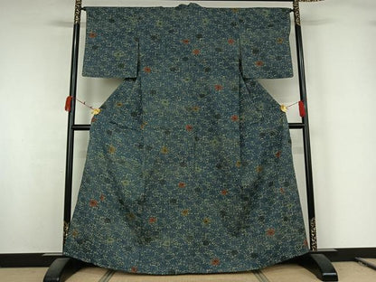 平和屋着物▽小紋　単衣　型染め　草花文　AABK2071jh