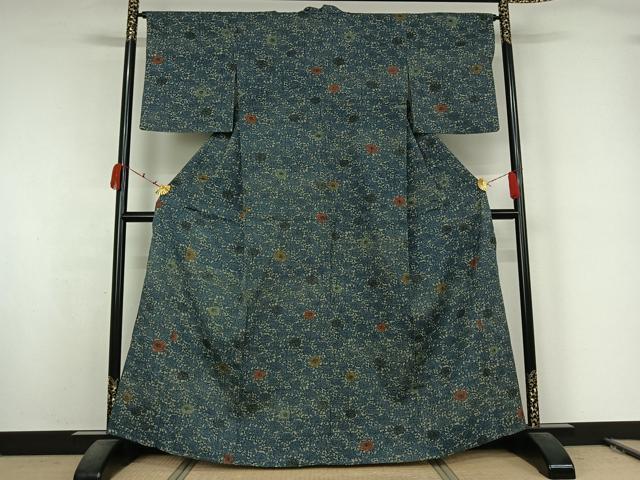 平和屋着物▽小紋　単衣　型染め　草花文　AABK2071jh