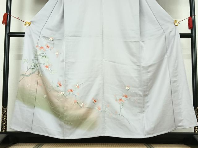 平和屋着物▽訪問着　単衣　友禅　枝花文　暈し染め　正絹　逸品　AABK2072jh