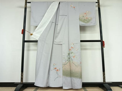 平和屋着物▽訪問着　単衣　友禅　枝花文　暈し染め　正絹　逸品　AABK2072jh