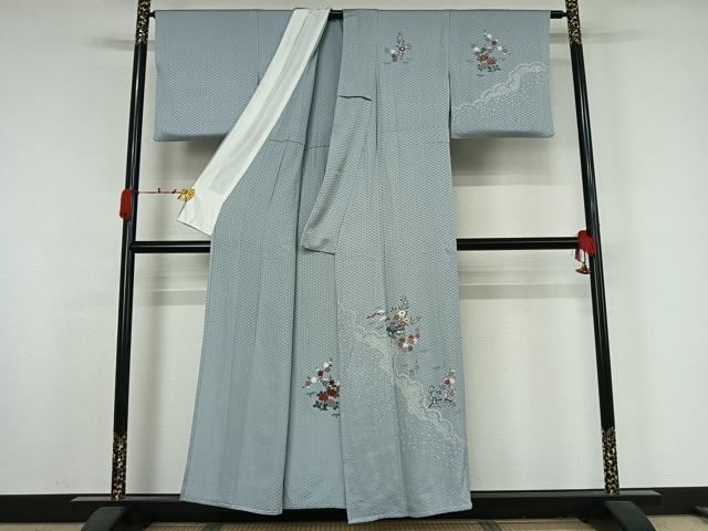 平和屋着物▽訪問着　単衣　風景花籬文　金彩　正絹　逸品　AABK2073jh