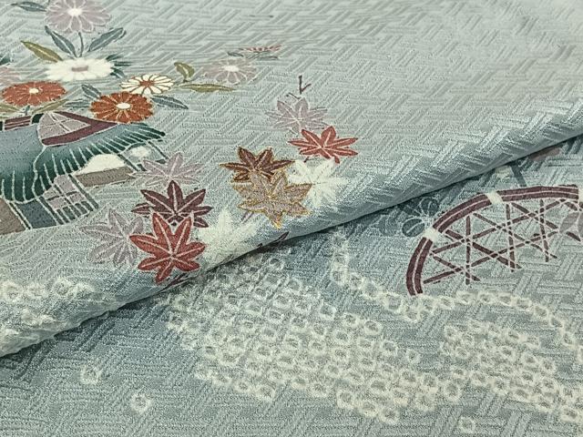 平和屋着物▽訪問着　単衣　風景花籬文　金彩　正絹　逸品　AABK2073jh