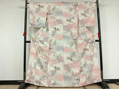 平和屋着物▽上質な小紋　単衣　流水花文　暈し染め　金彩　正絹　逸品　AABK2074jh