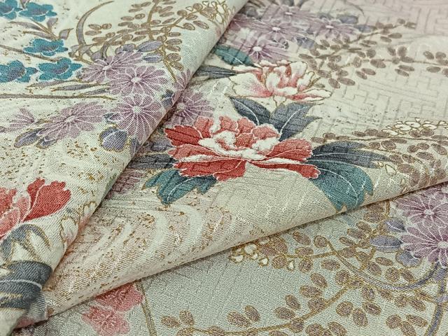 平和屋着物▽上質な小紋　単衣　流水花文　暈し染め　金彩　正絹　逸品　AABK2074jh