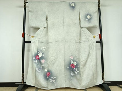 平和屋着物▽訪問着　単衣　草花文　暈し染め　正絹　逸品　AABK2075jh