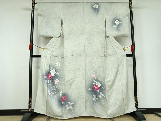 平和屋着物▽訪問着　単衣　草花文　暈し染め　正絹　逸品　AABK2075jh