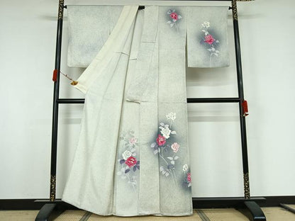 平和屋着物▽訪問着　単衣　草花文　暈し染め　正絹　逸品　AABK2075jh