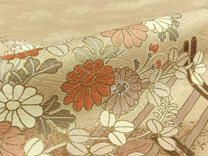 平和屋着物▽訪問着　単衣　刺繍　草花文　金彩　正絹　逸品　AABK2076jh
