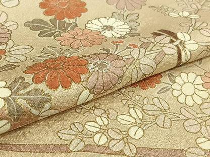 平和屋着物▽訪問着　単衣　刺繍　草花文　金彩　正絹　逸品　AABK2076jh