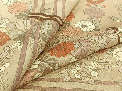 平和屋着物▽訪問着　単衣　刺繍　草花文　金彩　正絹　逸品　AABK2076jh