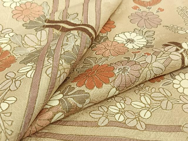 平和屋着物▽訪問着　単衣　刺繍　草花文　金彩　正絹　逸品　AABK2076jh