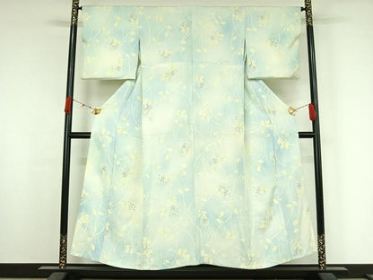 平和屋着物▽上質な小紋　単衣　草花文　暈し染め　正絹　逸品　AABK2079jh
