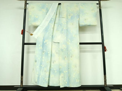 平和屋着物▽上質な小紋　単衣　草花文　暈し染め　正絹　逸品　AABK2079jh