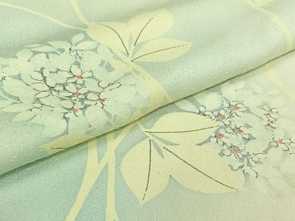 平和屋着物▽上質な小紋　単衣　草花文　暈し染め　正絹　逸品　AABK2079jh
