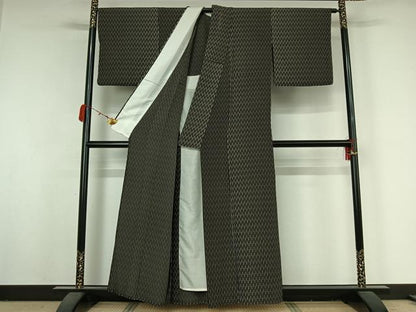 平和屋着物▽上質な小紋　単衣　幾何学文様　正絹　逸品　AABK2080jh