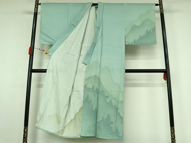 平和屋着物▽男性　訪問着　無双　紗袷　紗×紗　風景文　正絹　逸品　AABK2081jh