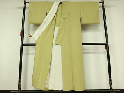 平和屋着物▽上質な色無地　単衣　若菜色　正絹　逸品　AABK2082jh