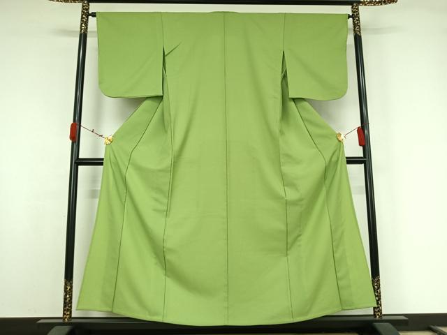平和屋着物▽色無地　単衣　柳色　洗える着物　AABK2083jh