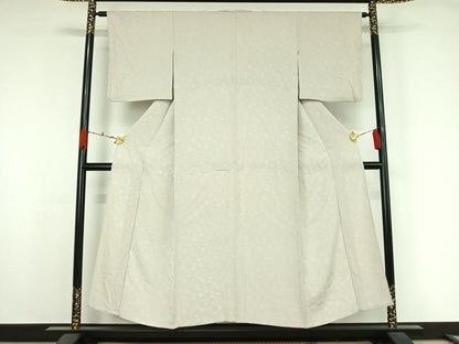 平和屋着物▽上質な色無地　単衣　草花地紋　練色　正絹　逸品　AABK2084jh