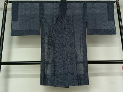 平和屋着物▽道中着　スリーシーズン　春夏秋　塵除け　草花文　ロング丈　正絹　逸品　AABK2085jh