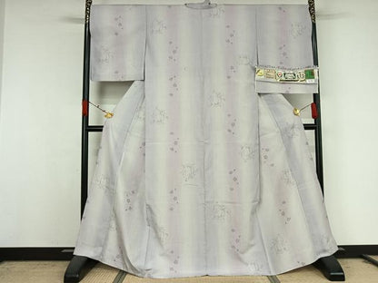 平和屋着物▽結城紬　単衣　80亀甲　草花文　やまと誂製　証紙付き　正絹　逸品　AABK2087jh