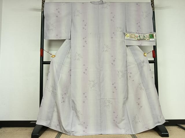 平和屋着物▽結城紬　単衣　80亀甲　草花文　やまと誂製　証紙付き　正絹　逸品　AABK2087jh