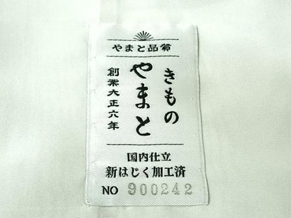 平和屋着物▽結城紬　単衣　80亀甲　草花文　やまと誂製　証紙付き　正絹　逸品　AABK2087jh
