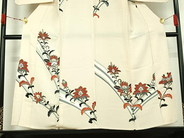 平和屋着物▽訪問着　単衣　更紗花文　金銀彩　正絹　逸品　AABK2089jh