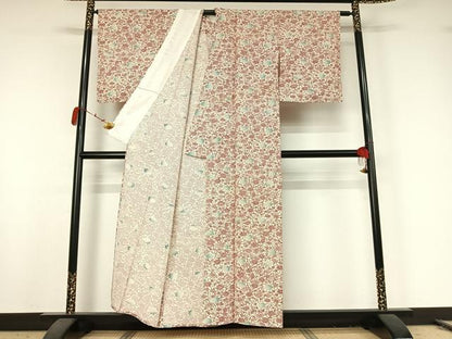 平和屋着物▽上質な小紋　単衣　お召地　型染め　草花文　正絹　逸品　AABK2090jh