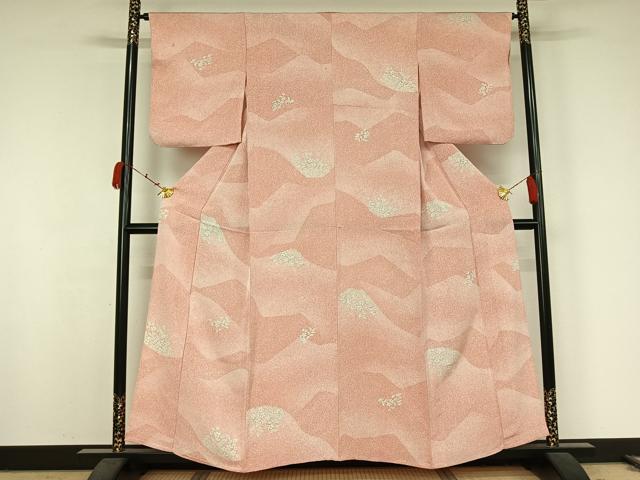 平和屋着物▽上質な小紋　単衣　手描き　草花文　正絹　逸品　AABK2091jh
