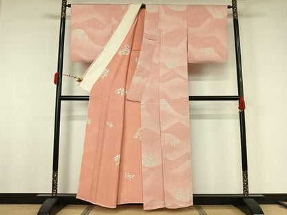 平和屋着物▽上質な小紋　単衣　手描き　草花文　正絹　逸品　AABK2091jh