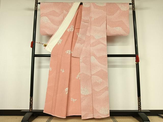 平和屋着物▽上質な小紋　単衣　手描き　草花文　正絹　逸品　AABK2091jh