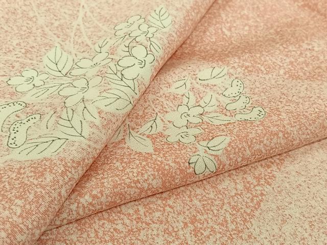 平和屋着物▽上質な小紋　単衣　手描き　草花文　正絹　逸品　AABK2091jh