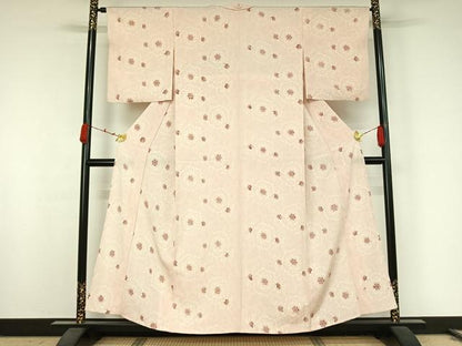 平和屋着物▽上質な小紋　単衣　型染め　花唐草文　蛍暈し　正絹　逸品　AABK2092jh