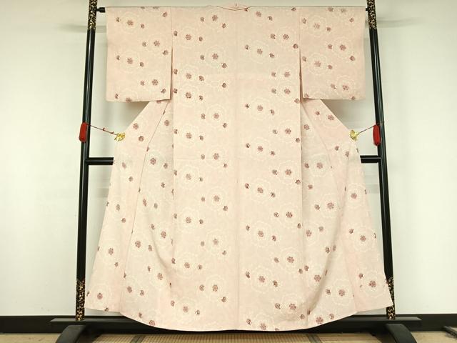 平和屋着物▽上質な小紋　単衣　型染め　花唐草文　蛍暈し　正絹　逸品　AABK2092jh