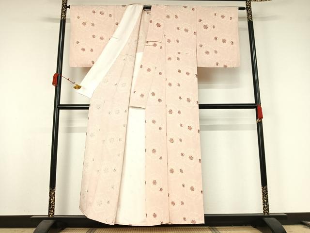 平和屋着物▽上質な小紋　単衣　型染め　花唐草文　蛍暈し　正絹　逸品　AABK2092jh