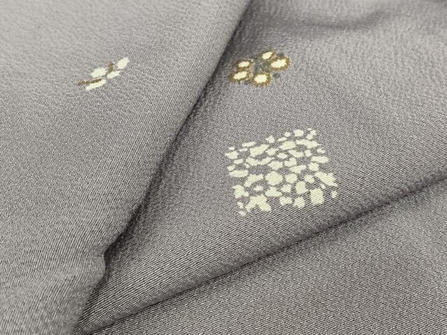 平和屋着物▽上質な小紋　単衣　舞花文　正絹　逸品　AABK2093jh