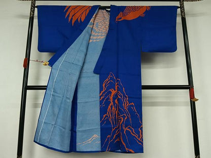 平和屋着物▽男性　訪問着　単衣　遠山文　鷹　洗える着物　AABK2094jh