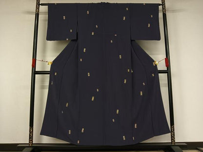 平和屋着物▽上質な小紋　単衣　短冊花文　金彩　鬼しぼ縮緬　正絹　逸品　AABK2095jh