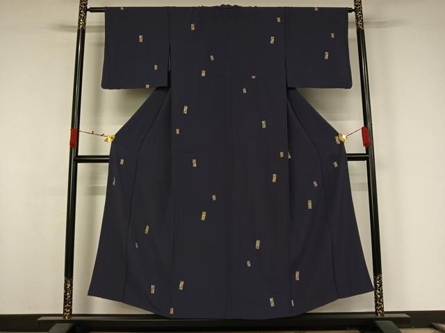 平和屋着物▽上質な小紋　単衣　短冊花文　金彩　鬼しぼ縮緬　正絹　逸品　AABK2095jh