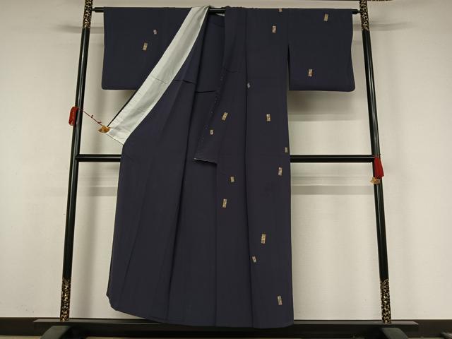 平和屋着物▽上質な小紋　単衣　短冊花文　金彩　鬼しぼ縮緬　正絹　逸品　AABK2095jh