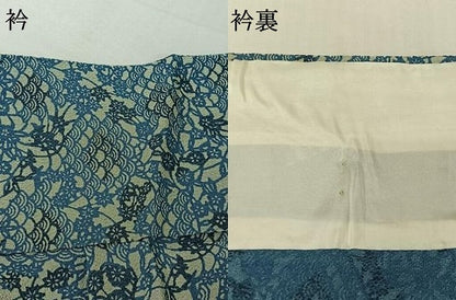 平和屋着物▽上質な小紋　単衣　型染め　青海波花文　鬼しぼ縮緬　正絹　逸品　AABK2096jh