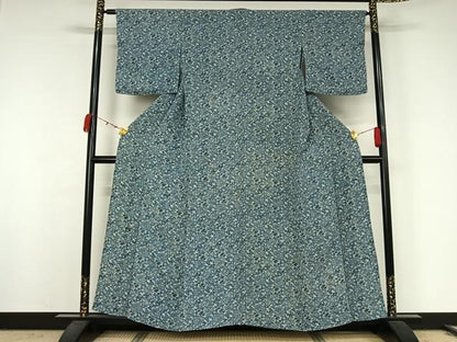 平和屋着物▽上質な小紋　単衣　型染め　青海波花文　鬼しぼ縮緬　正絹　逸品　AABK2096jh