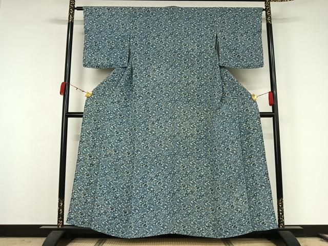 平和屋着物▽上質な小紋　単衣　型染め　青海波花文　鬼しぼ縮緬　正絹　逸品　AABK2096jh