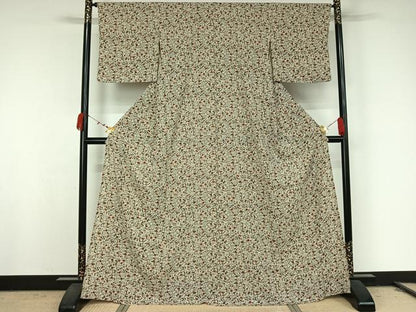 平和屋着物▽洗える最高級着物　＜英＞はなぶさ謹製　小紋　単衣　更紗花文　鬼しぼ縮緬　洗える着物　AABK2097jh