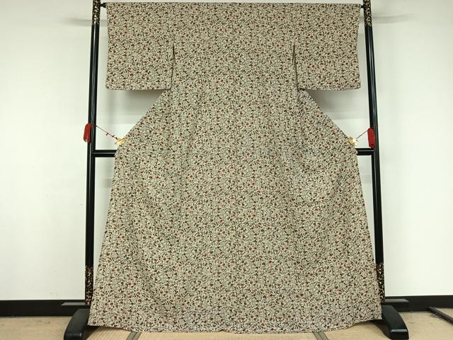 平和屋着物▽洗える最高級着物　＜英＞はなぶさ謹製　小紋　単衣　更紗花文　鬼しぼ縮緬　洗える着物　AABK2097jh